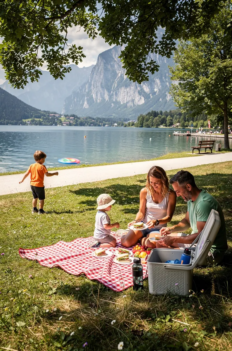 Kinder spielen sicher in einem speziell ausgewiesenen Spielbereich entlang der Reiseroute.